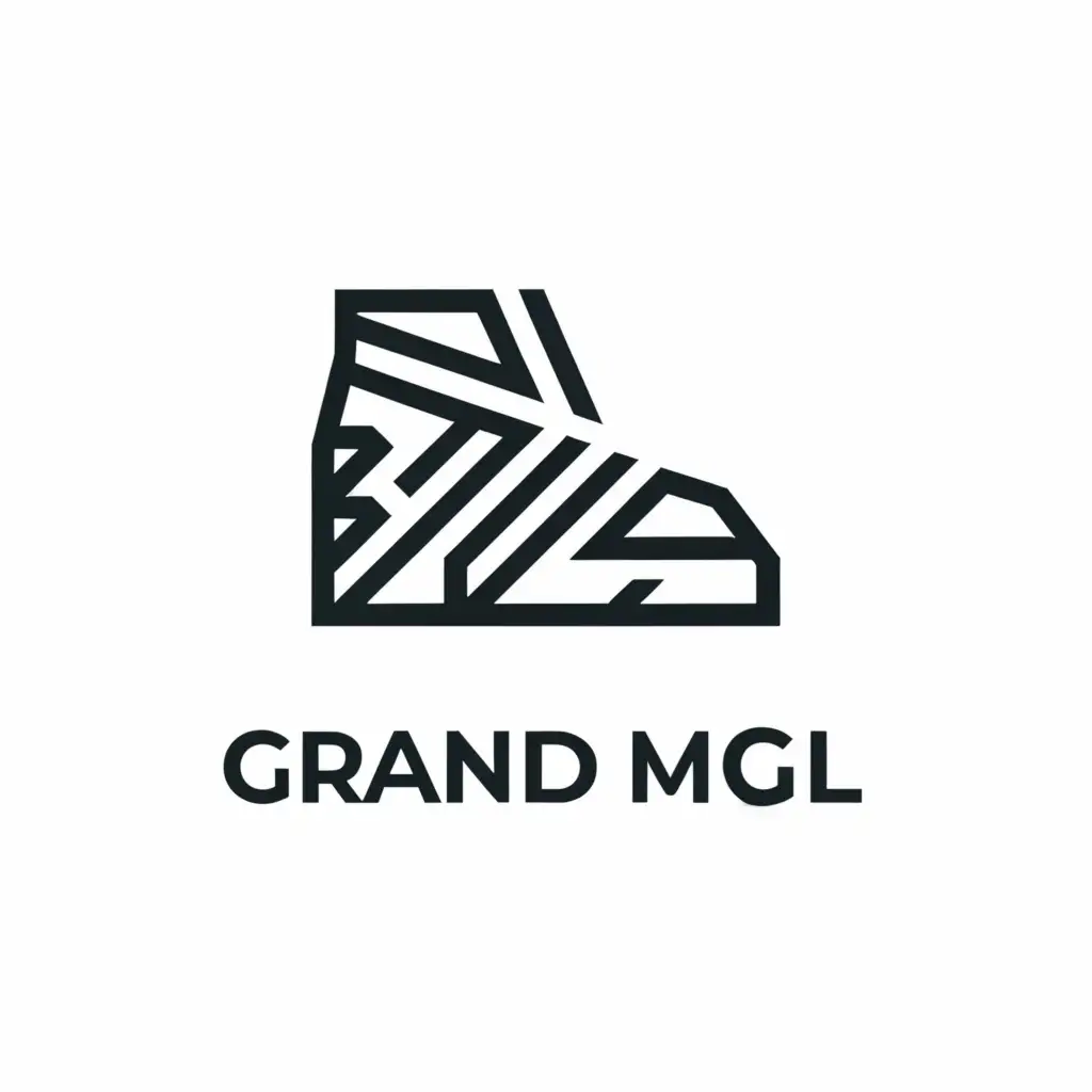 a logo design,with the text "Grand MGL", main symbol:Sneaker,Minimalistic,be used in Retail industry,clear background