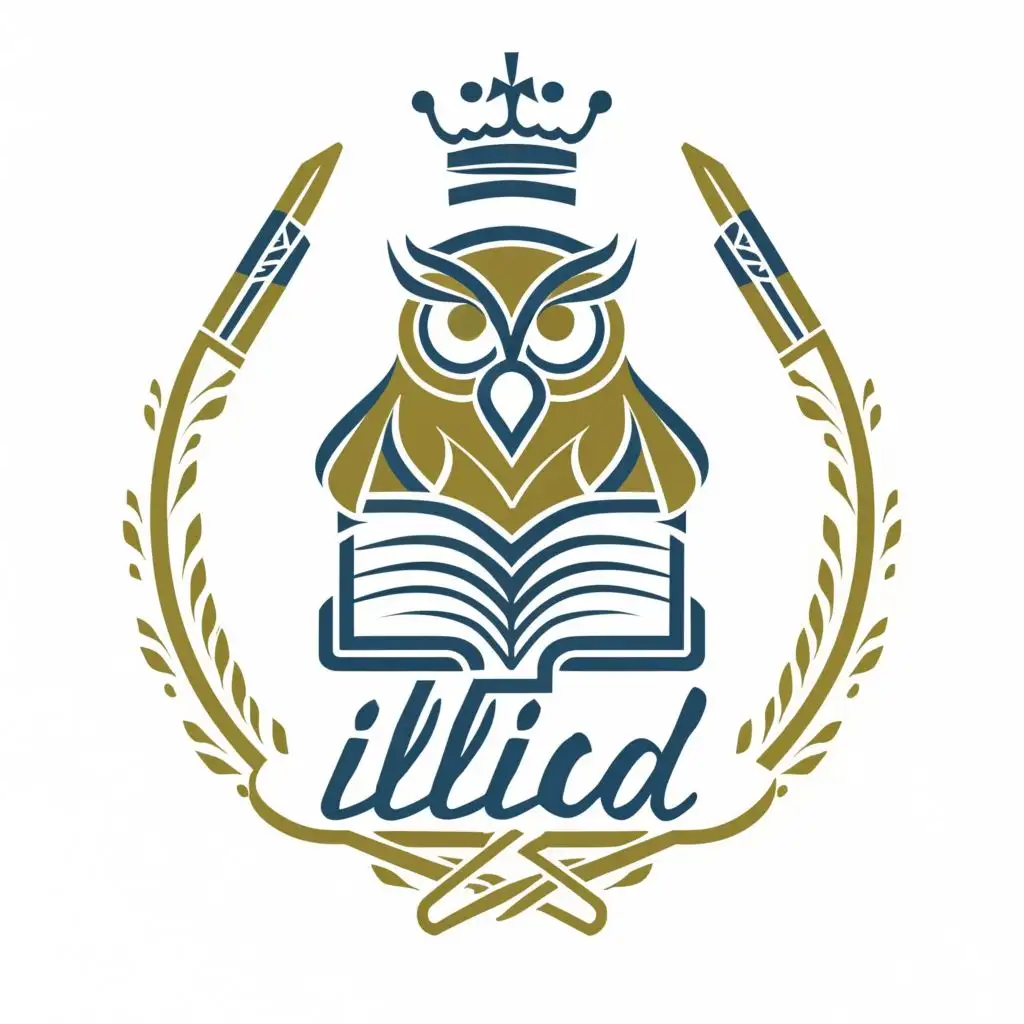 logo, pen, book, circle, english language, owl, with the text "ILLIAD", typography, be used in Education industry