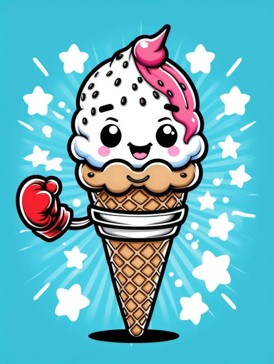 Cute coloring book drawing style of an icecream cone wearing boxing gloves
in kawaii

