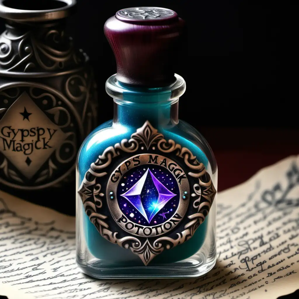 Fantasy Americana Gypsy Magick Potion with Unique Bottle and Sparkle Gems