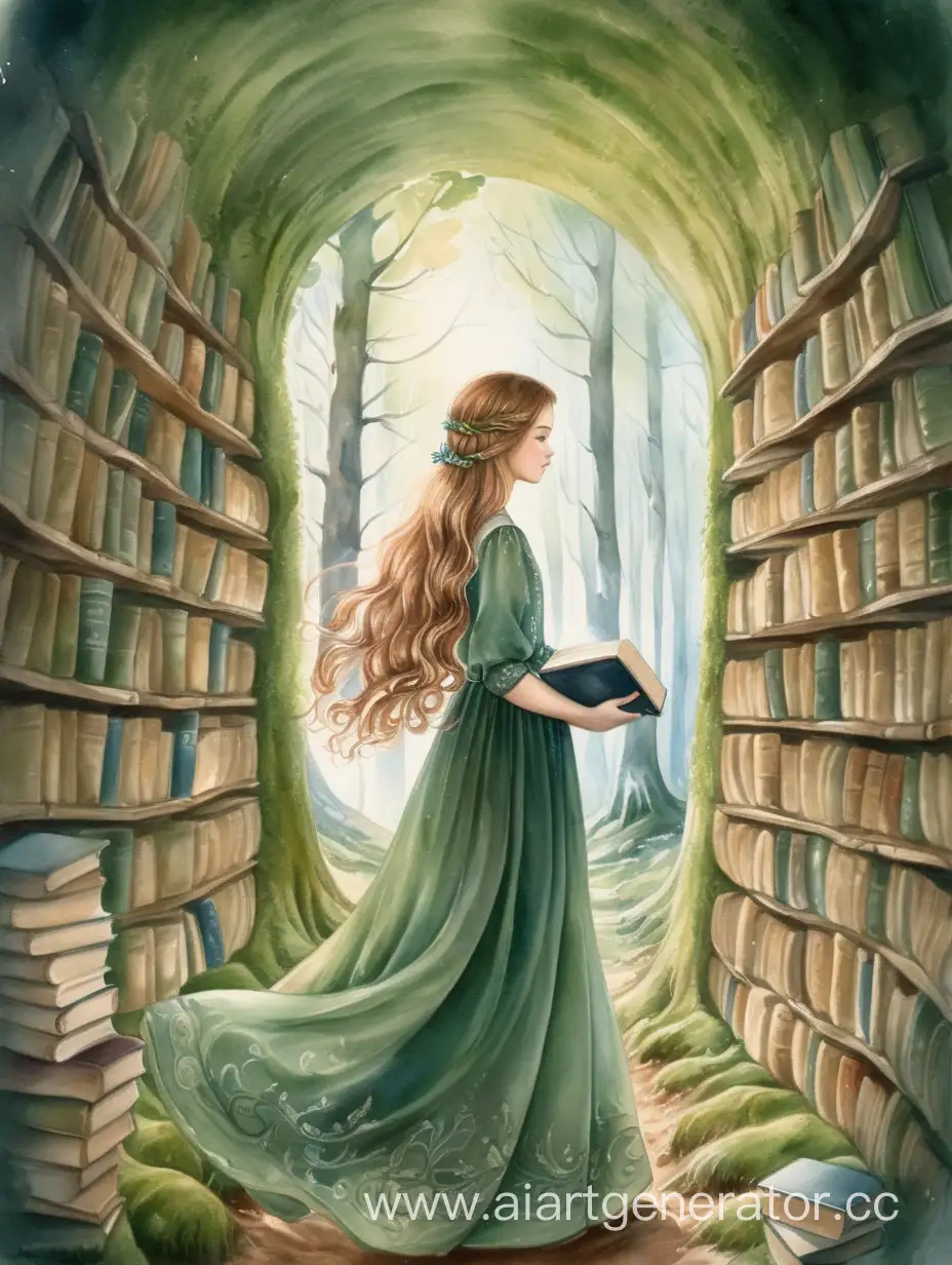 Enchanting-Slavic-Girl-Amidst-a-Forest-Tunnel-of-Books
