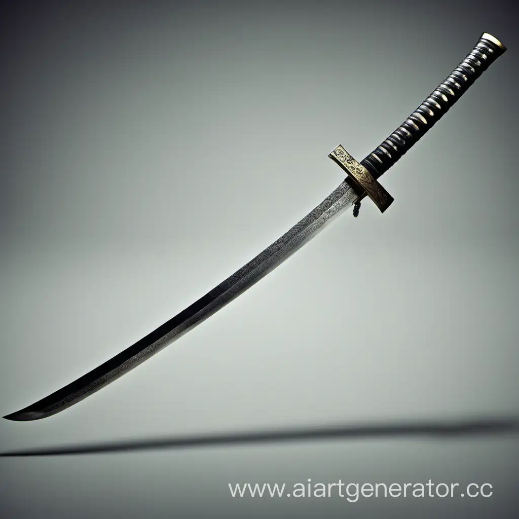 Катану японский меч с изогнутым лезвием, Этот меч обычно имеет длинное, одноручное лезвие и рукоять, обычно изготовленную из дерева