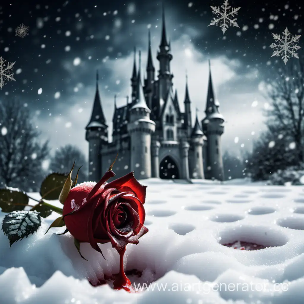 розы на снегу, сказка, мороз, снежинки, кровь, замок,