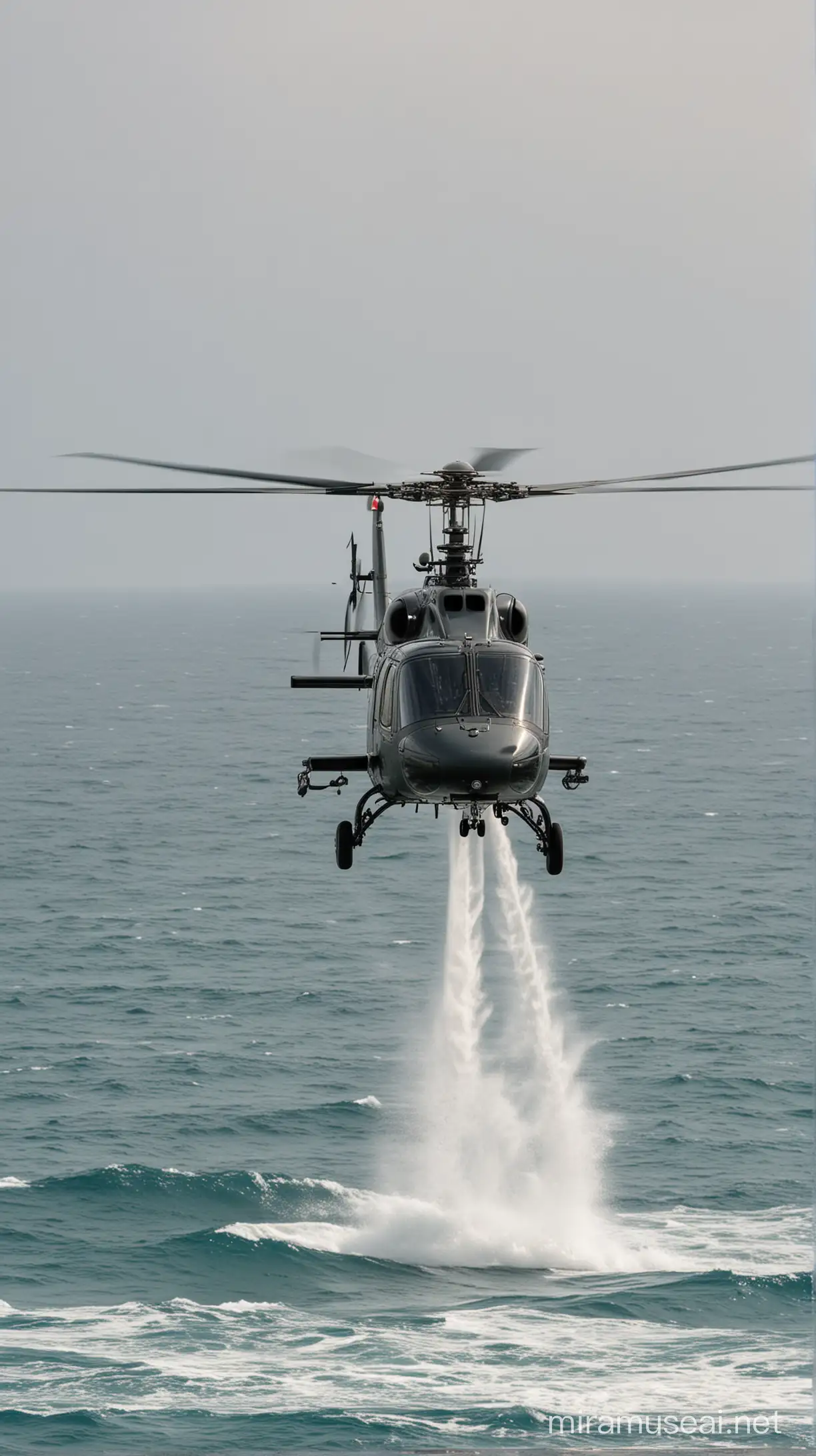 Scenic Helicopter Flight over Ocean Waves