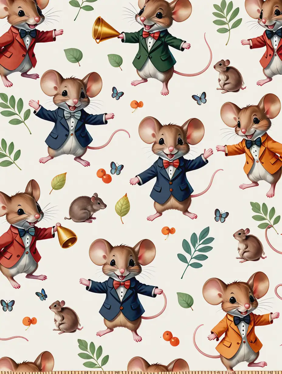 Background scrapbook papers of a illustration of a playful little mouse dressed in his Sunday best with his friends, the other small forrest animals 