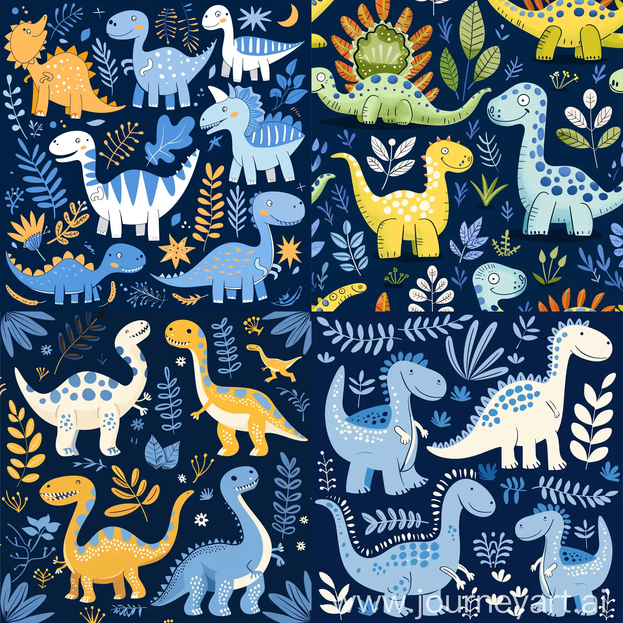 HandDrawn-Dinosaurs-in-Summer-ChildFriendly-Patterns-in-Deep-Blue