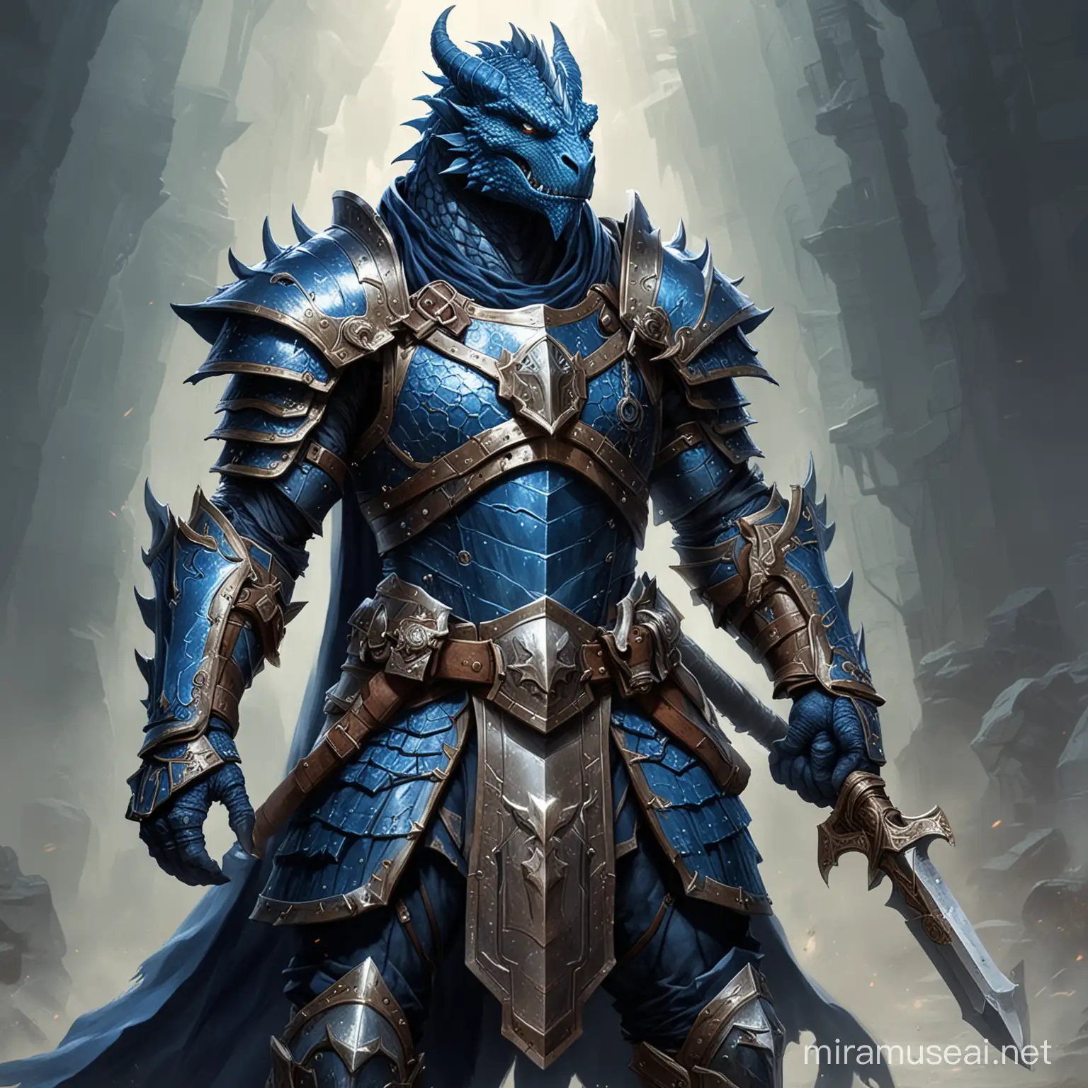 Noble Blue Dragonborn Paladin in Dungeons Dragons Fantasy Art