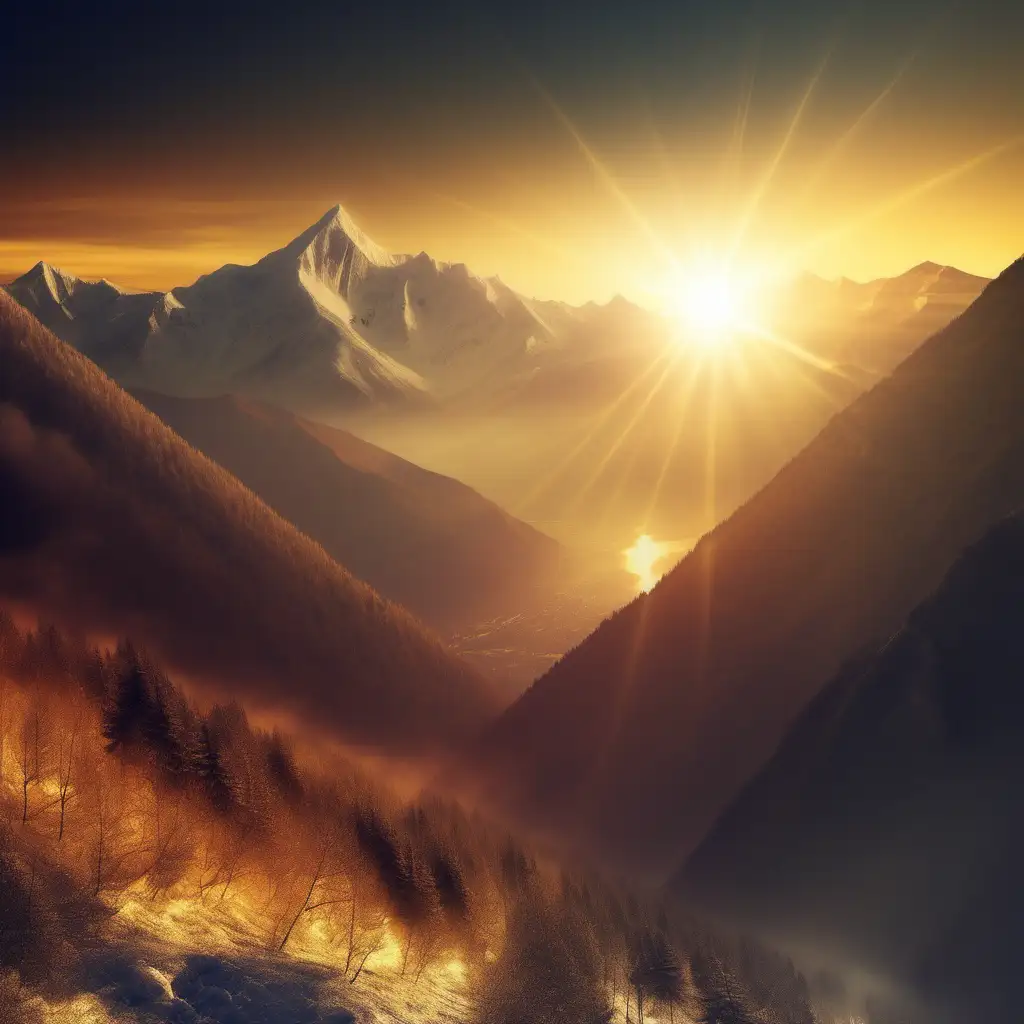 Golden Sunrise Over Majestic Mountain Range