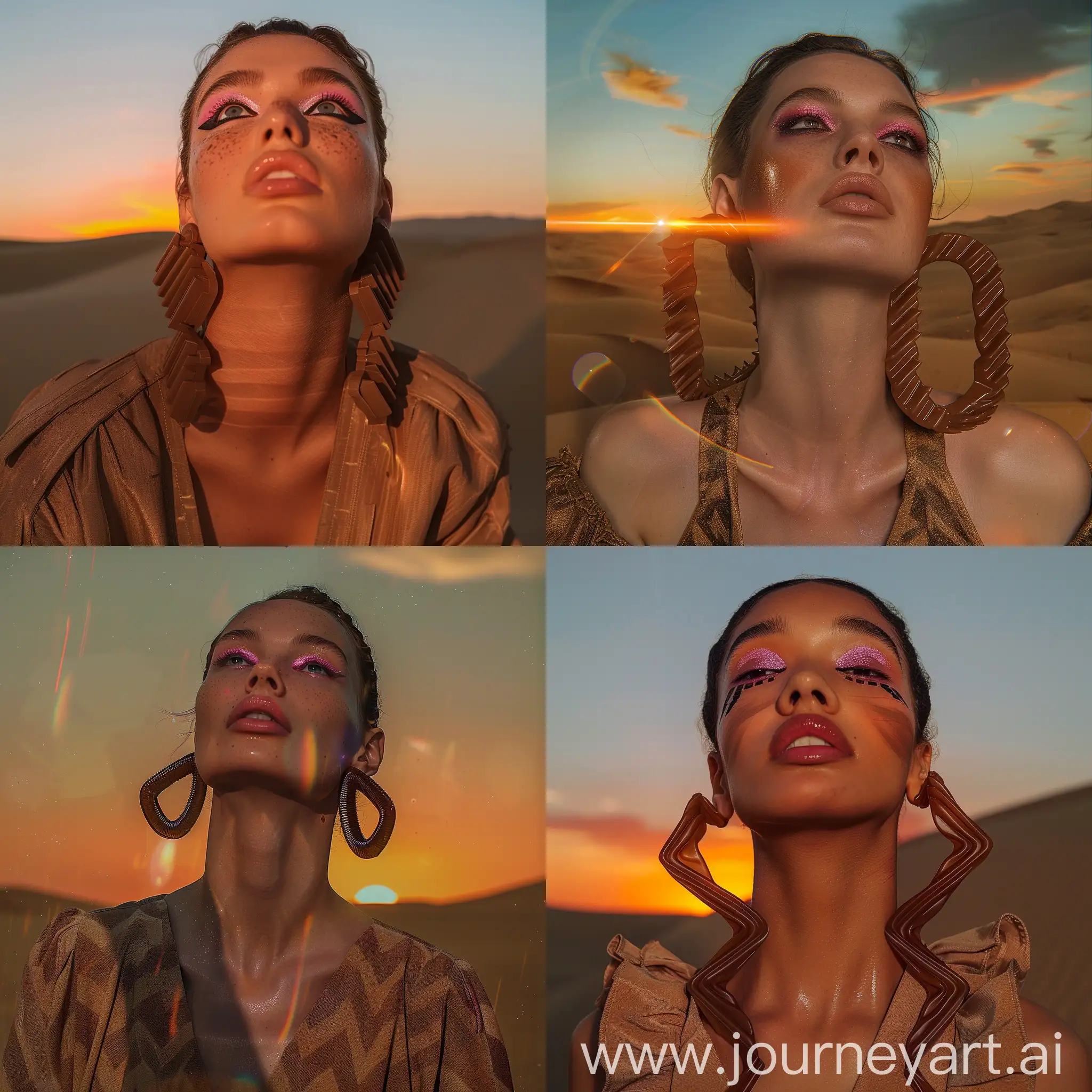 Fashion-Forward-Model-in-Stylish-Zigzag-Earrings-and-Asymmetrical-Jumpsuit-at-Sunset