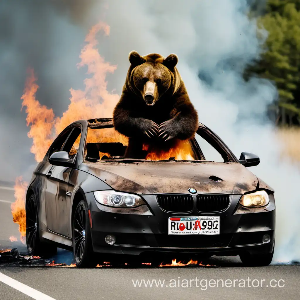 Flaming-Bear-in-Luxury-Car-Fire
