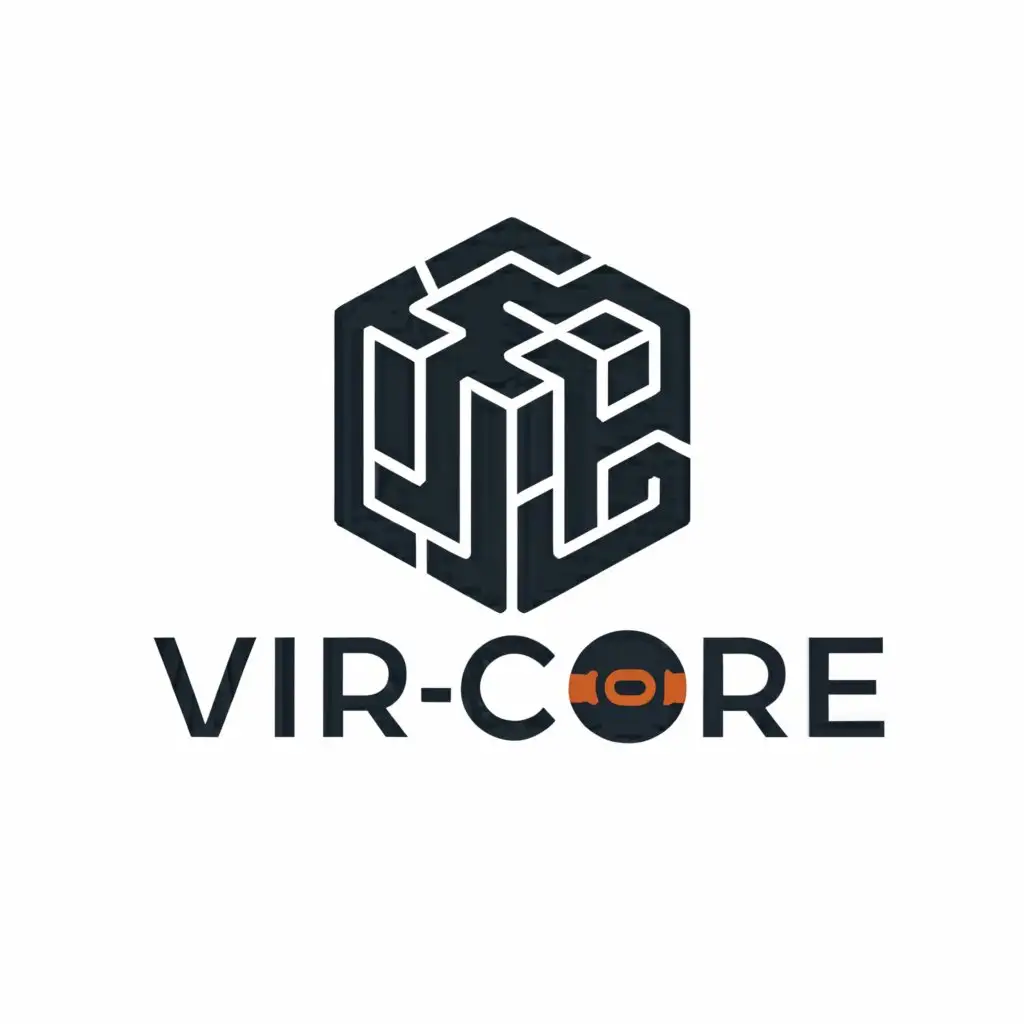 a logo design,with the text "Vir-Core", main symbol:Cube,Minimalistic,be used in Technology industry,clear background