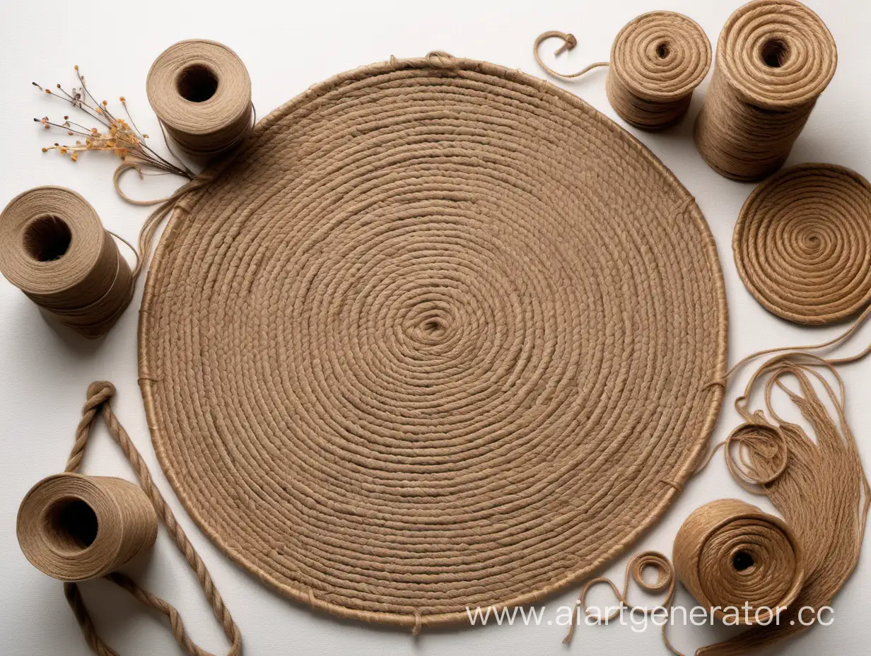 Top-View-of-Jute-Rope-and-Products-on-Light-Background-with-Dried-Plant-Twigs