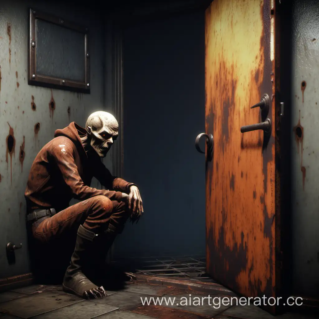 Игра Раст Rust  злой человек сидит возле чужой двери и поджидает динамика реализм 1080p 