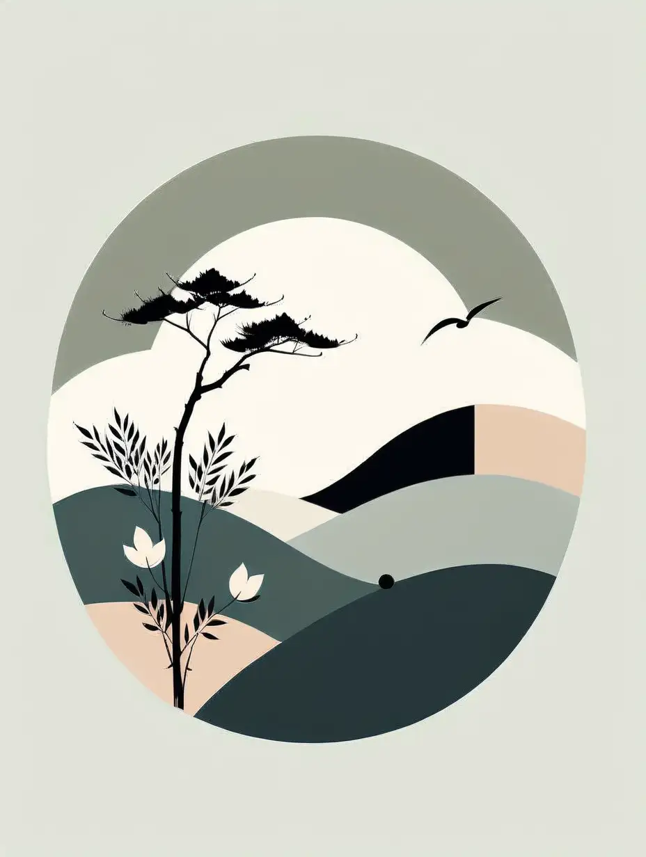 charming, simple, minimalist graphic combining the concept of japandi style natural elements and calm color palette design. no text