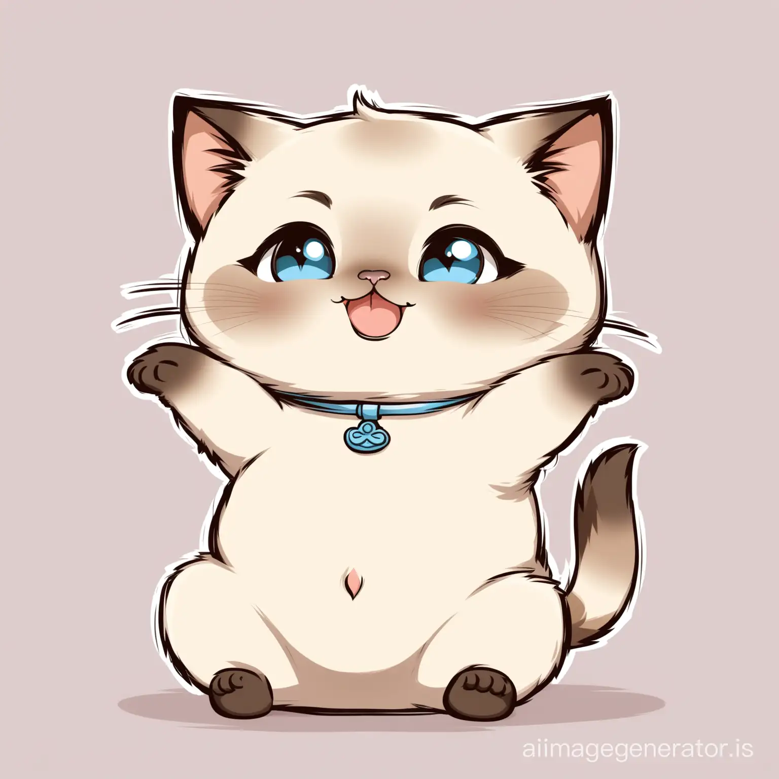 chubby friendly little Siamese kitten with yoga pose in cartoon style with no background