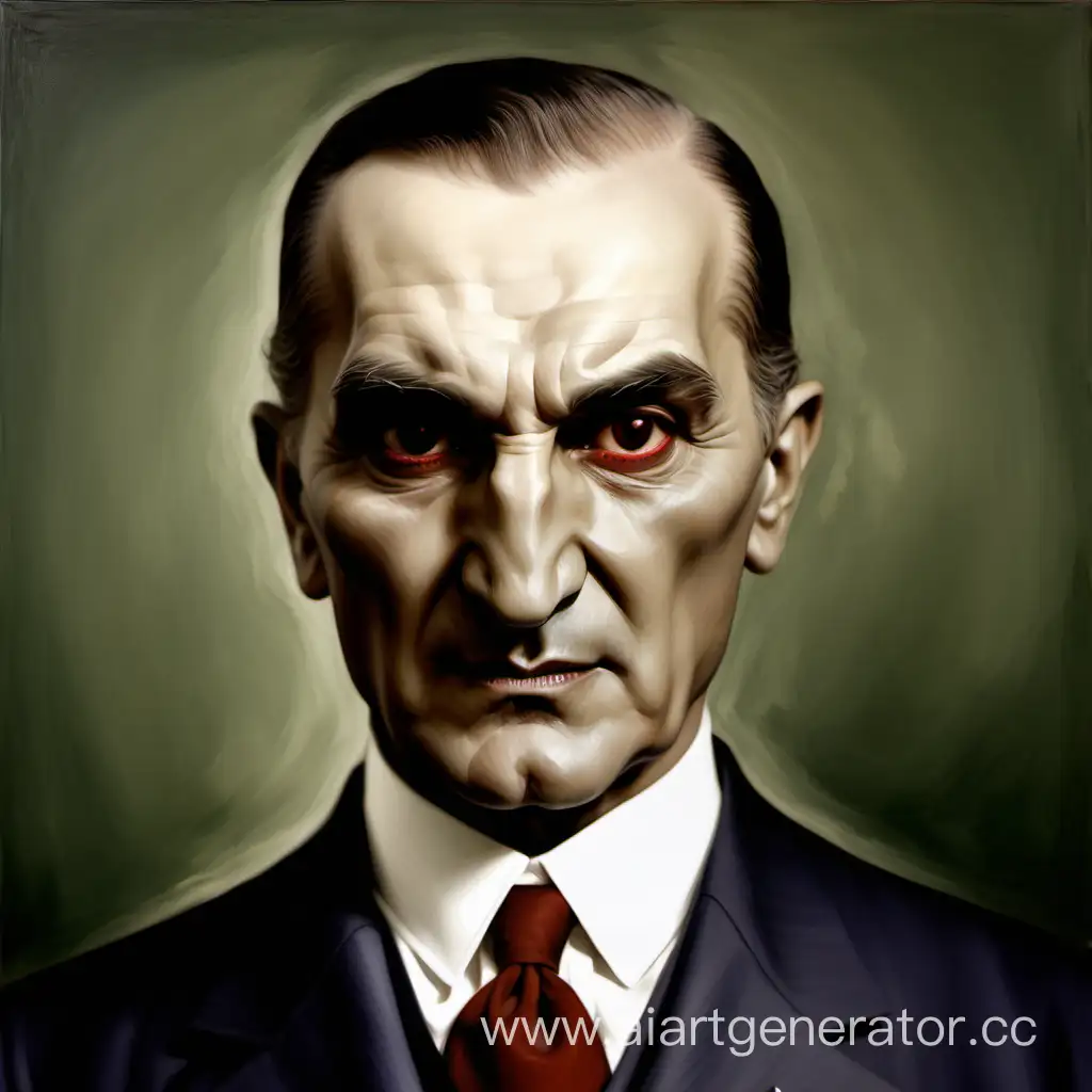 Büyük gözleri ve köpek gibi dişleri olan vampir Atatürk resmi