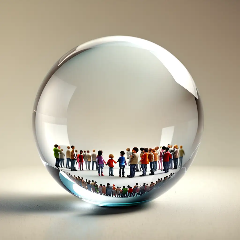 Realistic Glass Sphere with Miniature People Inside
