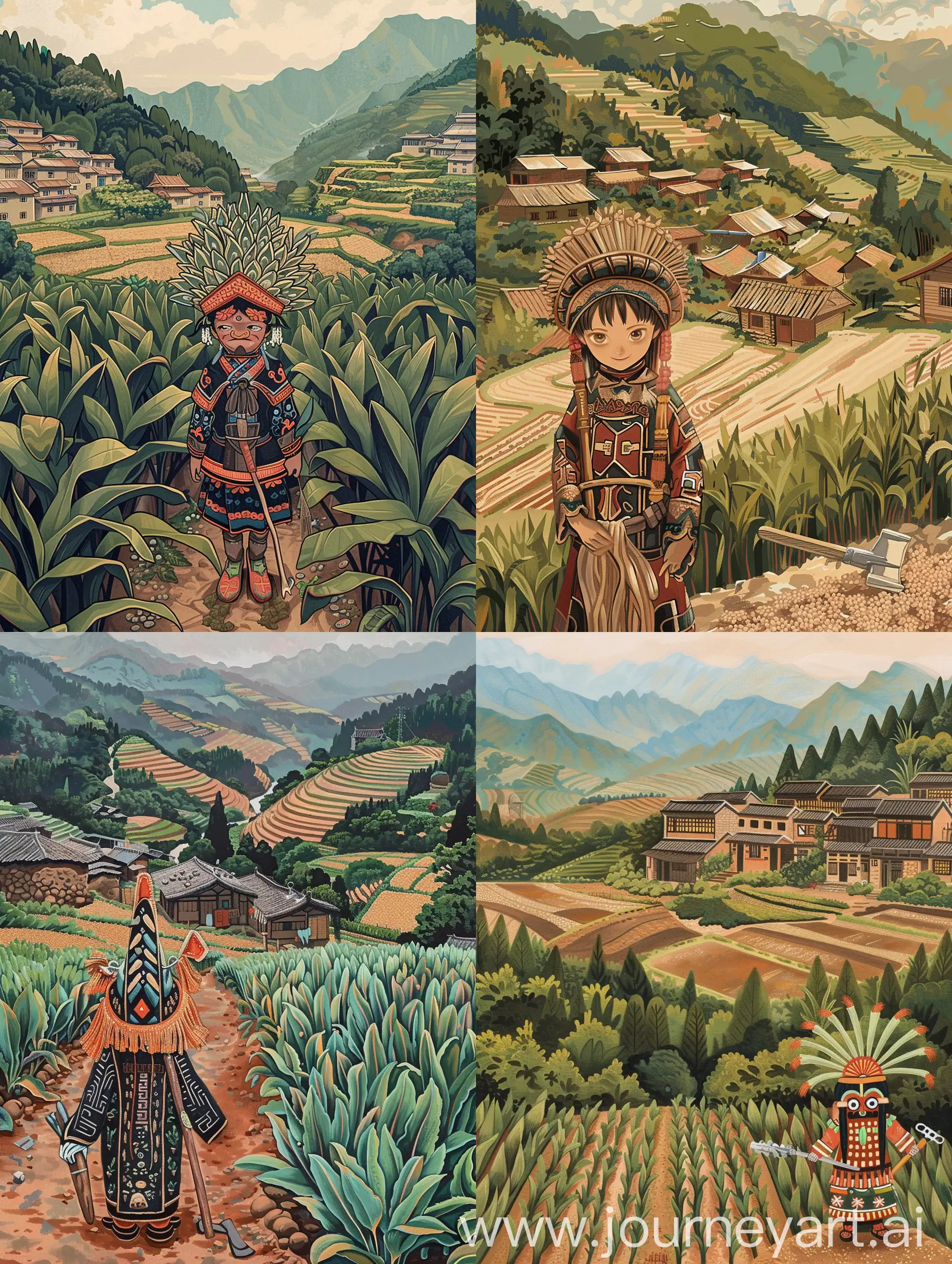 Yi-Ethnic-Village-Farming-Scene-Traditional-Costumes-and-Serene-Landscape