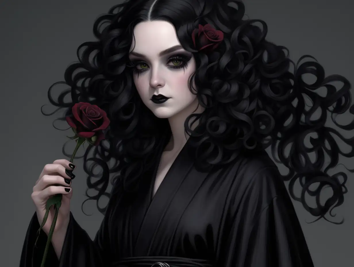 Gothic Jedi with Long Black Hair and Roses in Her Hair