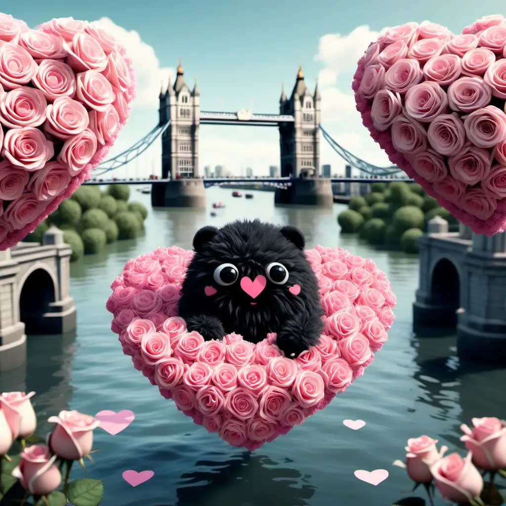Enchanting Valentines Day Floating Heart with Pink Roses and Tower Bridge