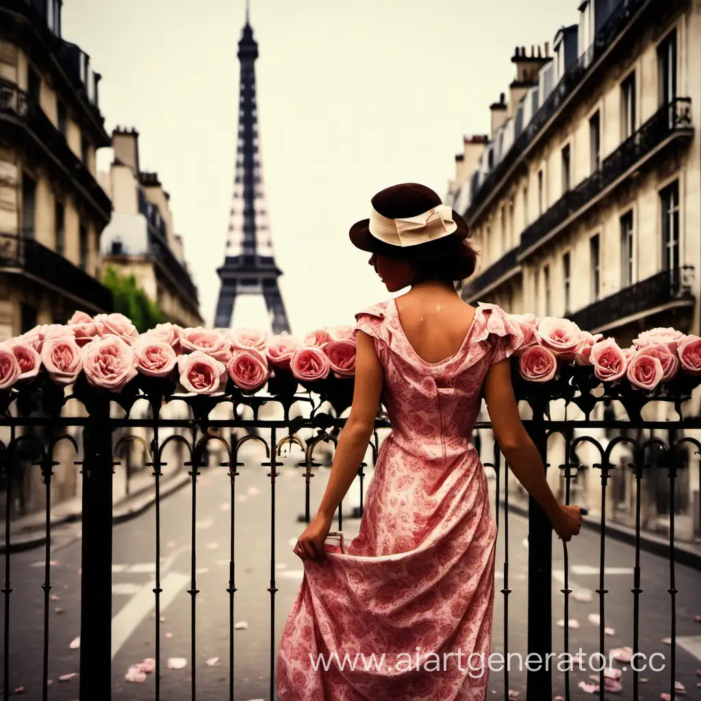 Nostalgic-Woman-Enjoying-Music-Amidst-Parisian-Roses