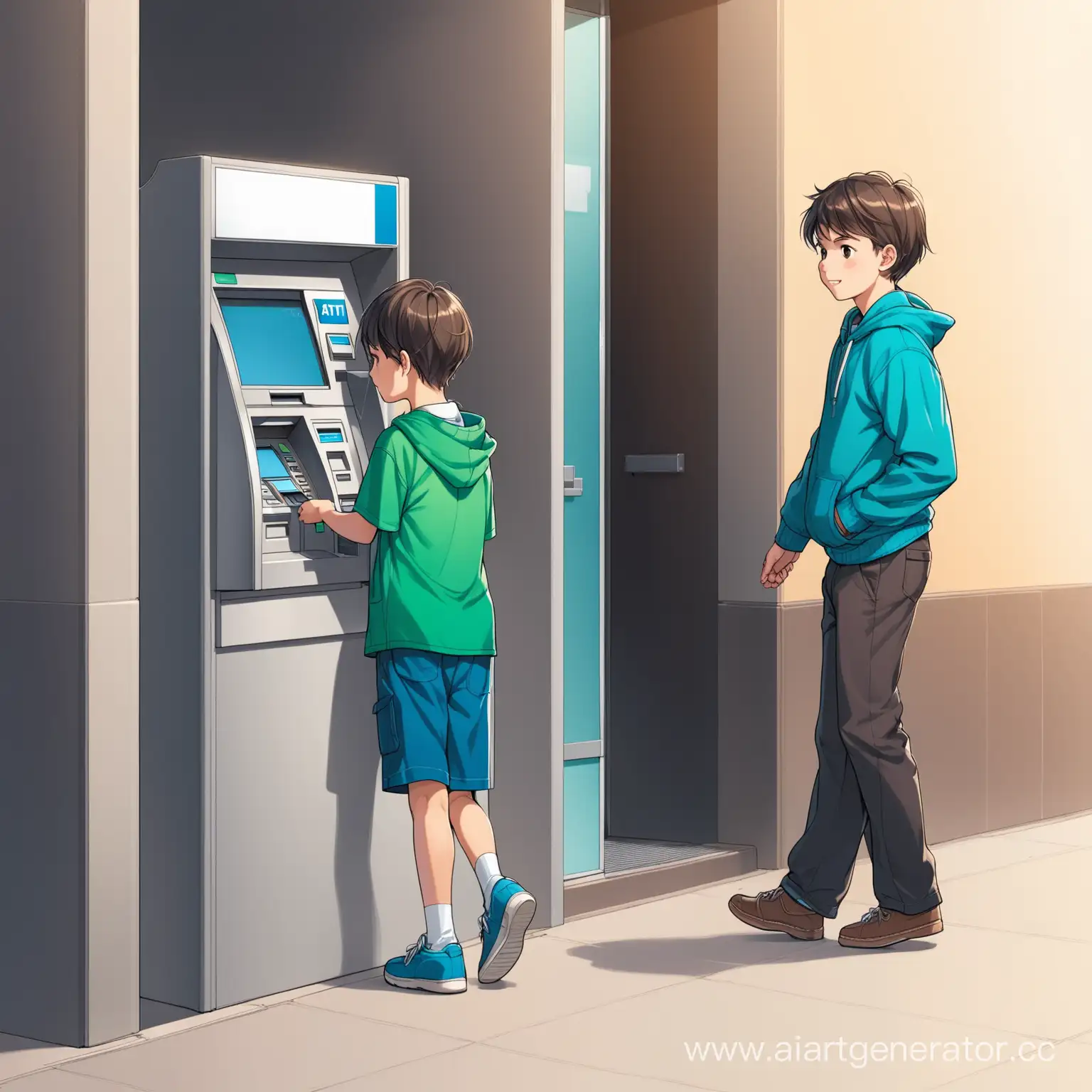 Youthful-Bank-Customer-12YearOld-Boy-at-the-ATM
