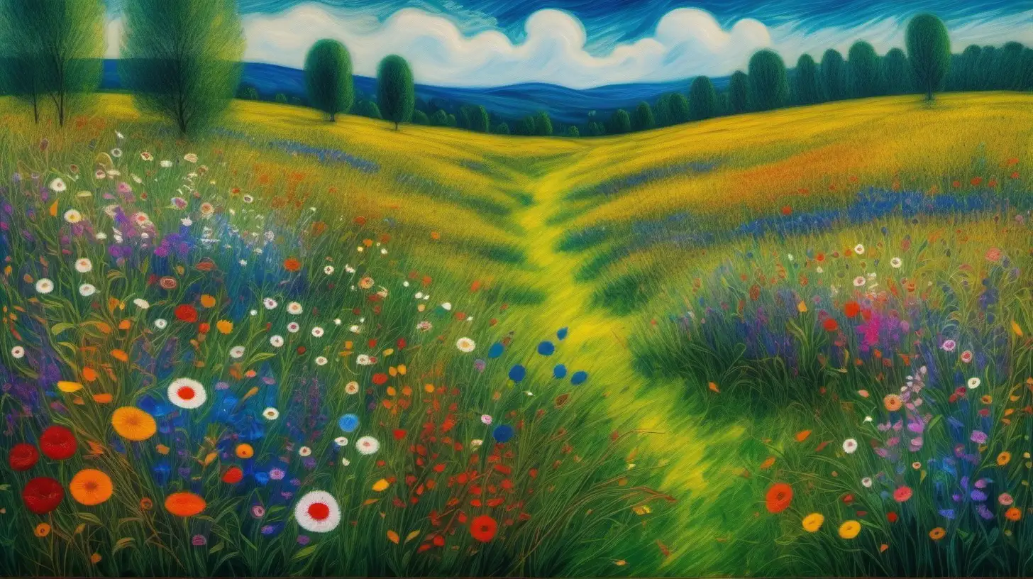 Vibrant Meadow Flowers in Summer A Masterpiece Inspired by Gustav Klimt