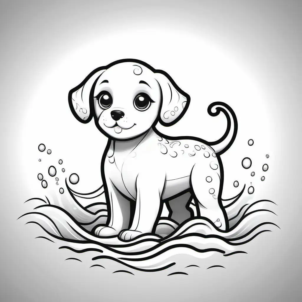 simple black and white line art of a Portuguese Water puppy for a kids coloring book --ar 3:2 --s 10