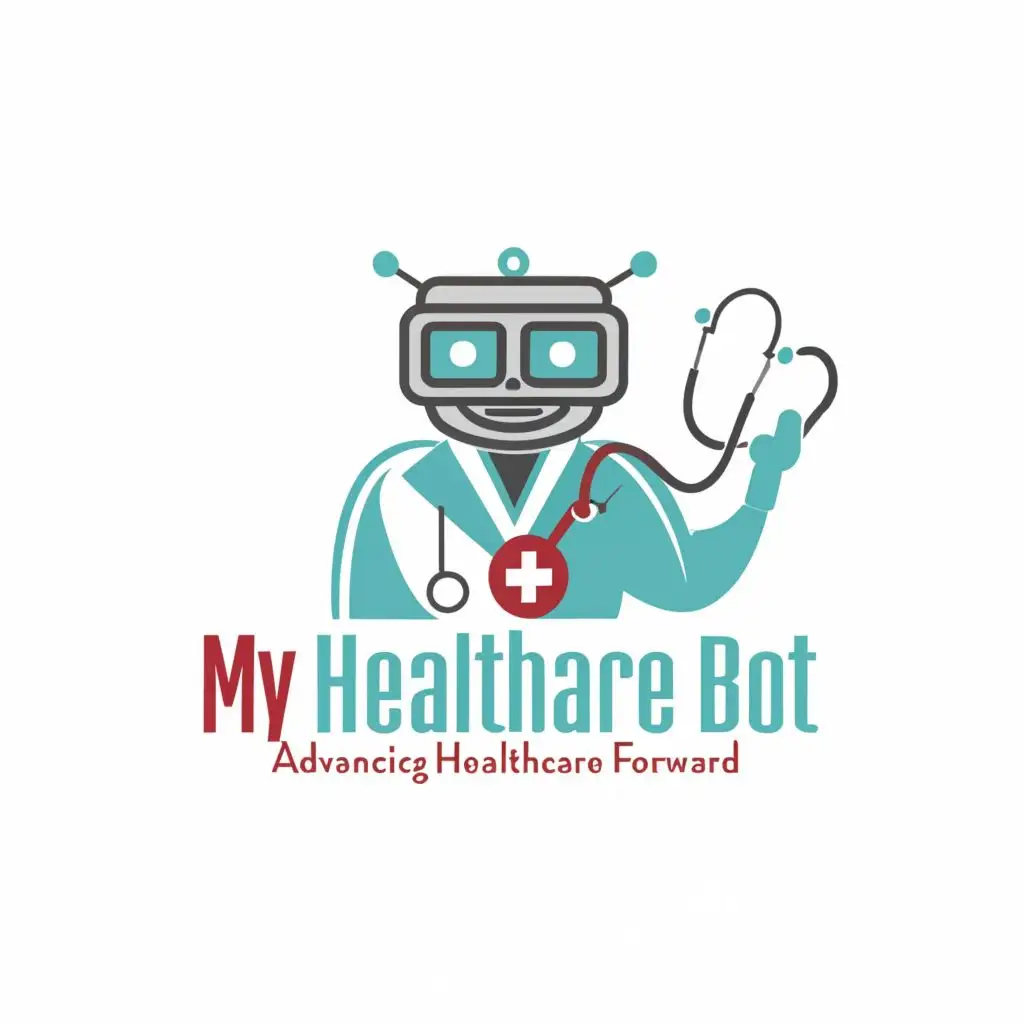 logo, Robot doctor glasses white coat stethoscope, with the text "My Healthcare Bot
Advancing Healthcare Forward", typography, be used in Medical Dental industry