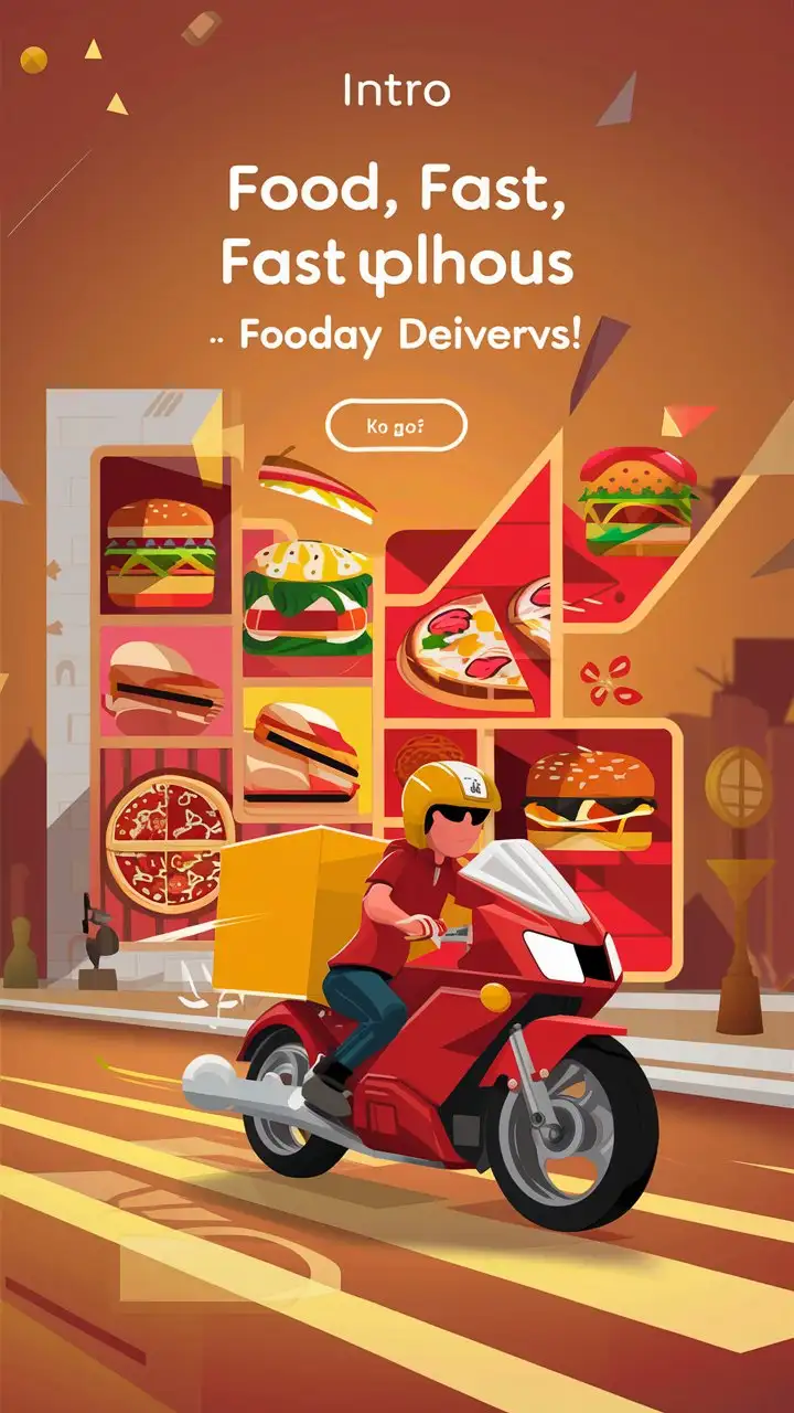 Create a unique intro background for the Fooday food ordering app with the primary color #F75564. Design an image that is stylish, easy on the eyes, and creates a positive impression, along with the slogan 'Food, Fast, Fabulous - Fooday Delivers!' to highlight the features and convenience of the app. 