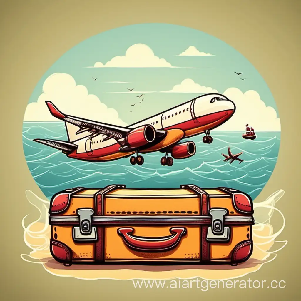 Мультяшный чемодан. Путешествие. Самолет. Море