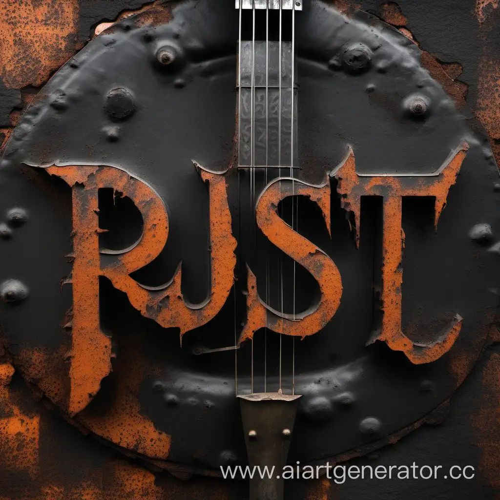 надпись Rust и  музыка на фоне чёрного метала 