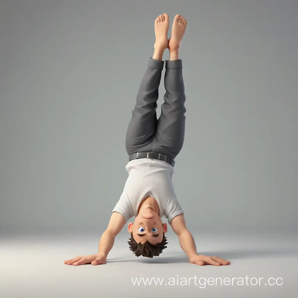 Cartoonish-Man-Performing-Acrobatic-Handstand-in-3D