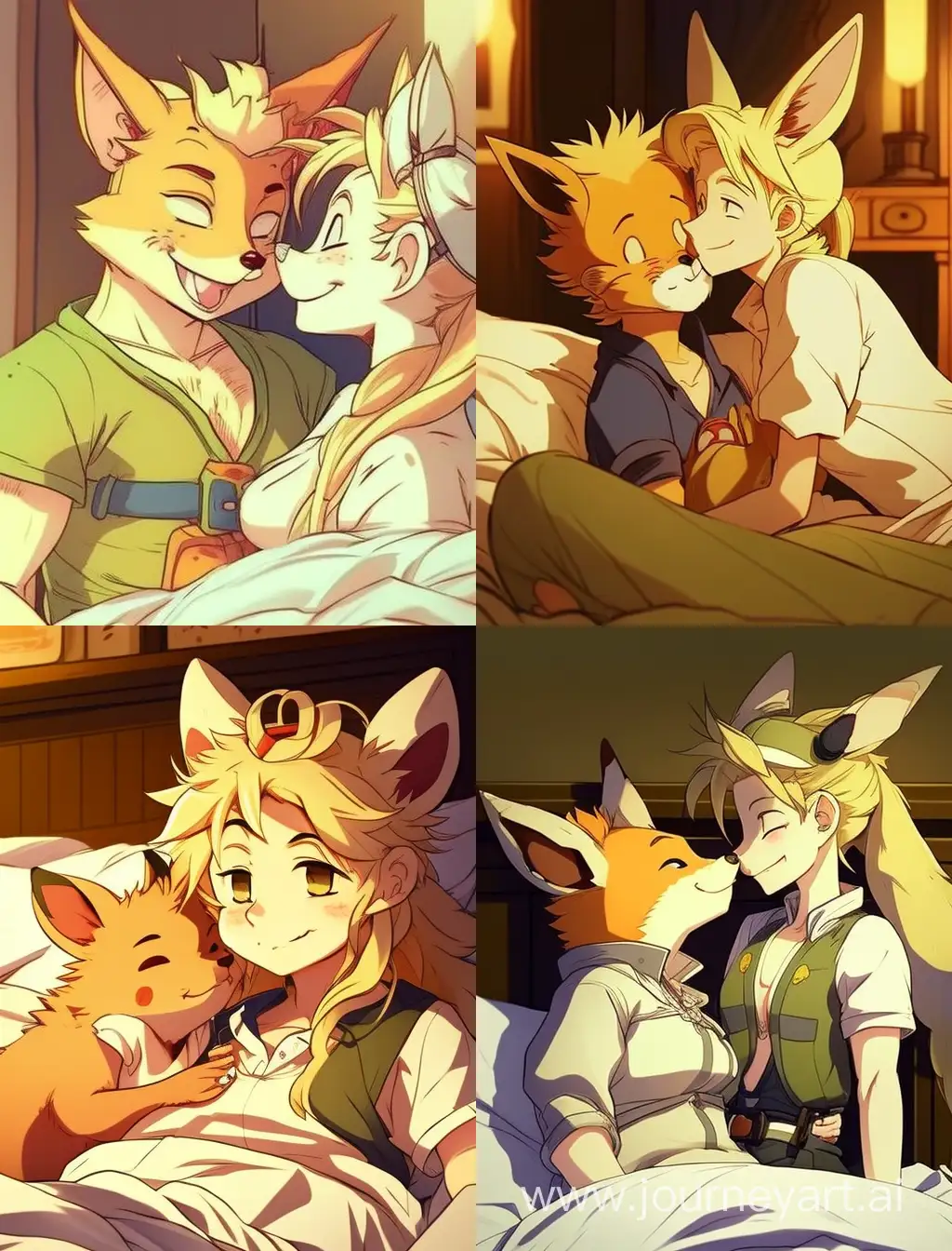 Anime-Furry-Bandicoot-Love-Scene-Blonde-Innkeeper-and-Guy-Kissing-Near-Bed