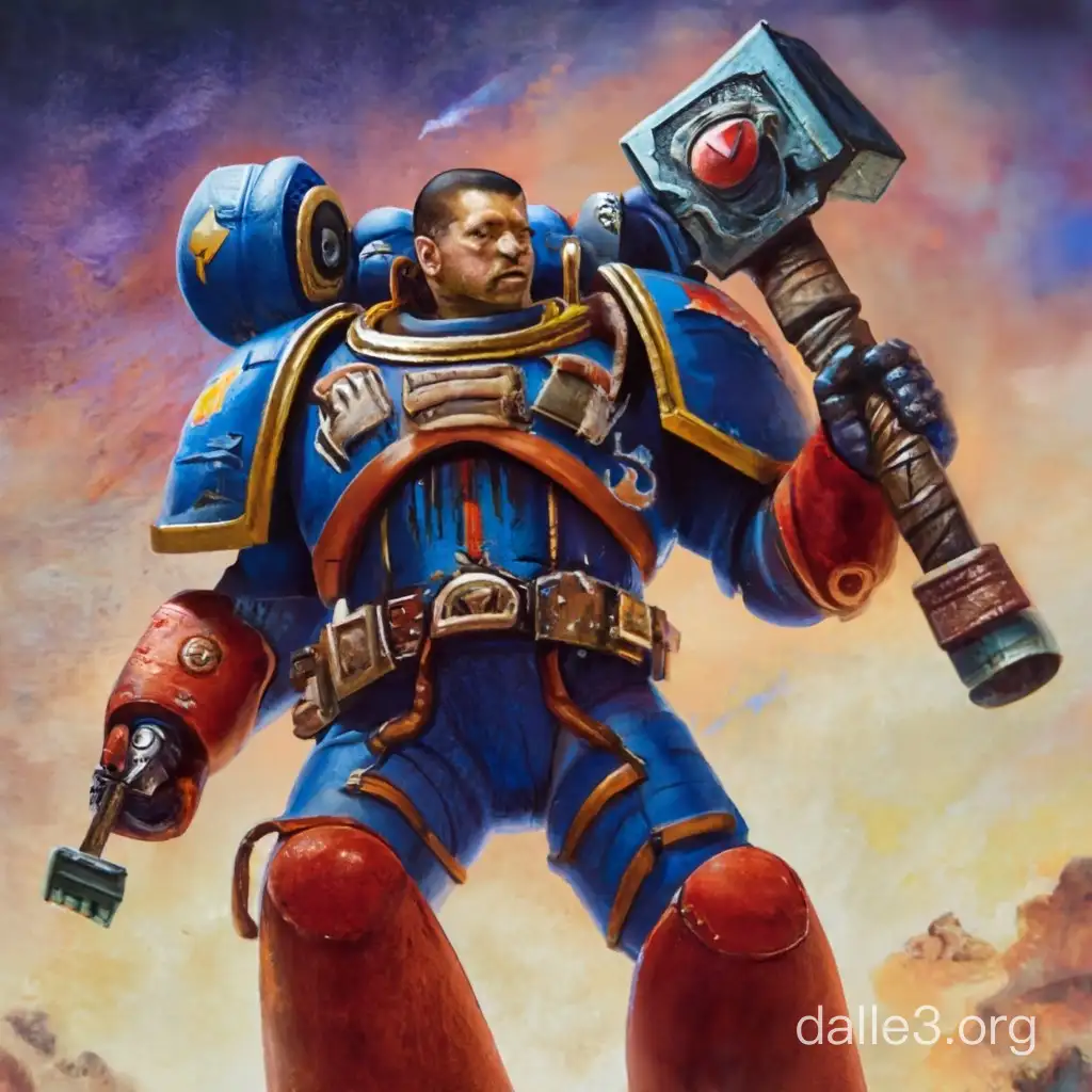 warhammer 40k spacemarine with carpenter's hammer