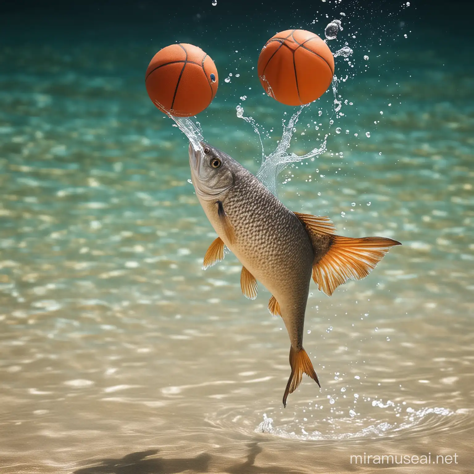 A fish plaing basketball