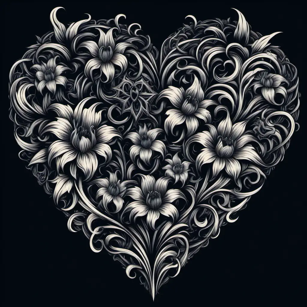 Intricate Gothic Floral Heart Clipart for Elegant Designs