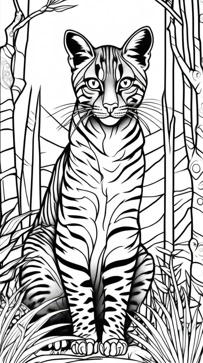 coloring page for adults, African Wildcat, in Africa, clean outline, no shade