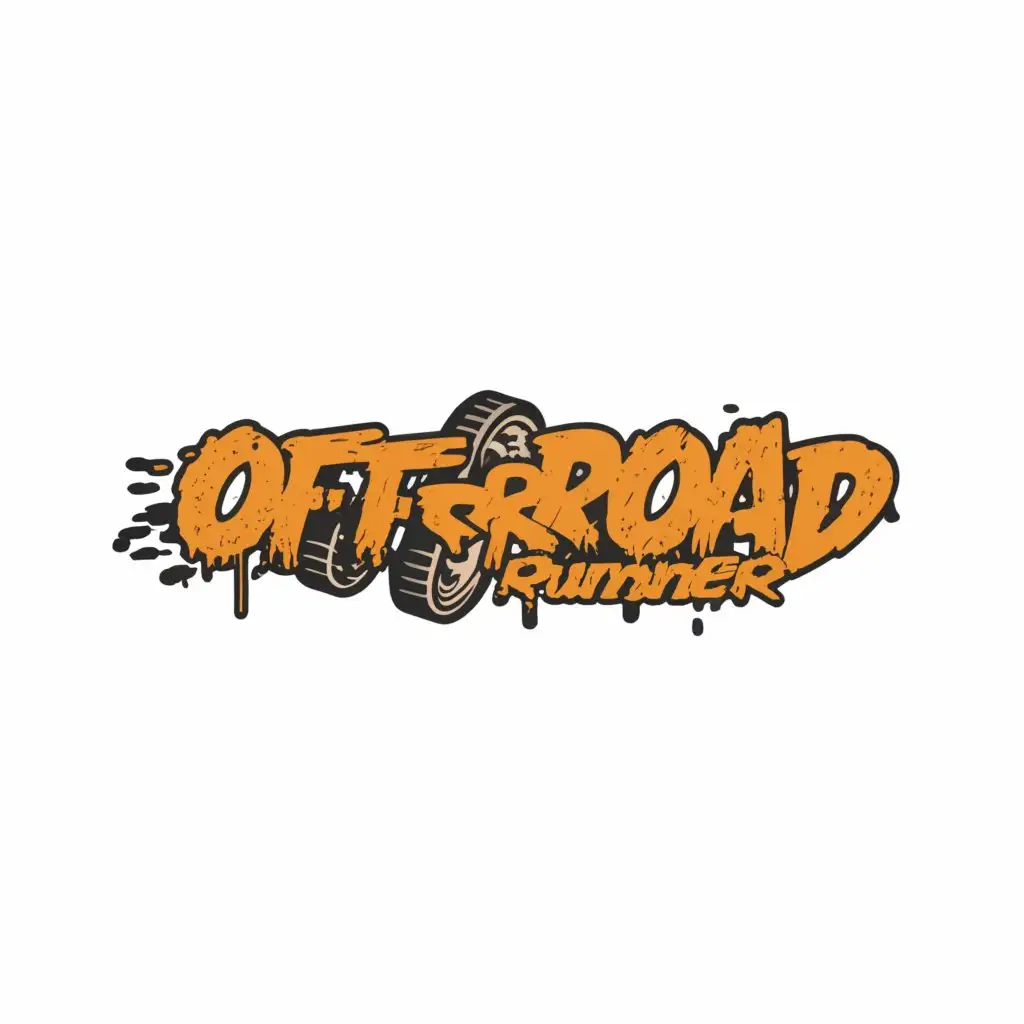a logo design, with the text 'OFFROADRUNNER', main symbol: MUDDY LETTERING, WHITE LETTER, MUD, TYRE MARK, MUDDY ROAD, MUDDY BACKGROUND, to be used in Automotive industry