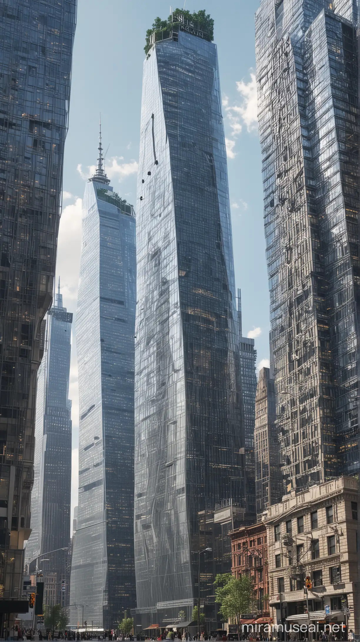 skyscrapers of the future in New York with the inscription "mellstroy", hd, detailed