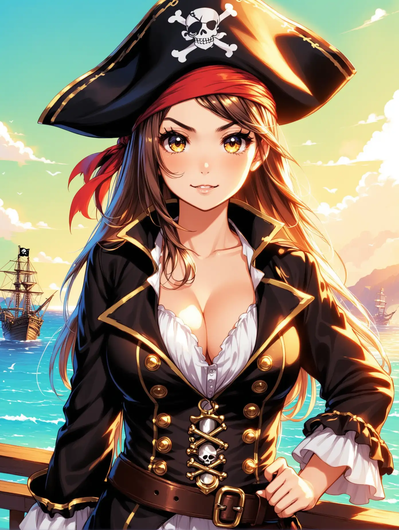 Adventurous Pirate Girl Exploring Treasure Island