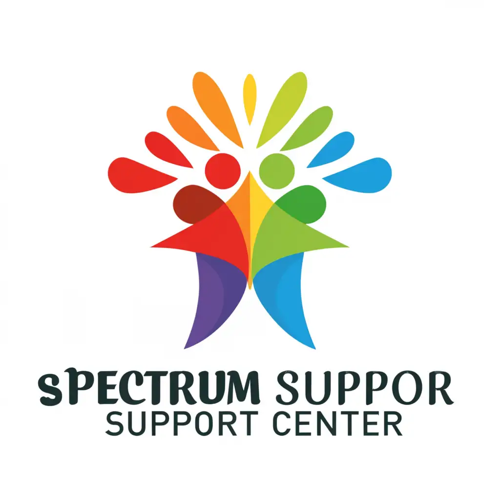 a logo design,with the text 'Spectrum Support Center', main symbol:people, tree, two hands, red, orange, green, blue, 7 splashes color,Minimalistic,clear background 