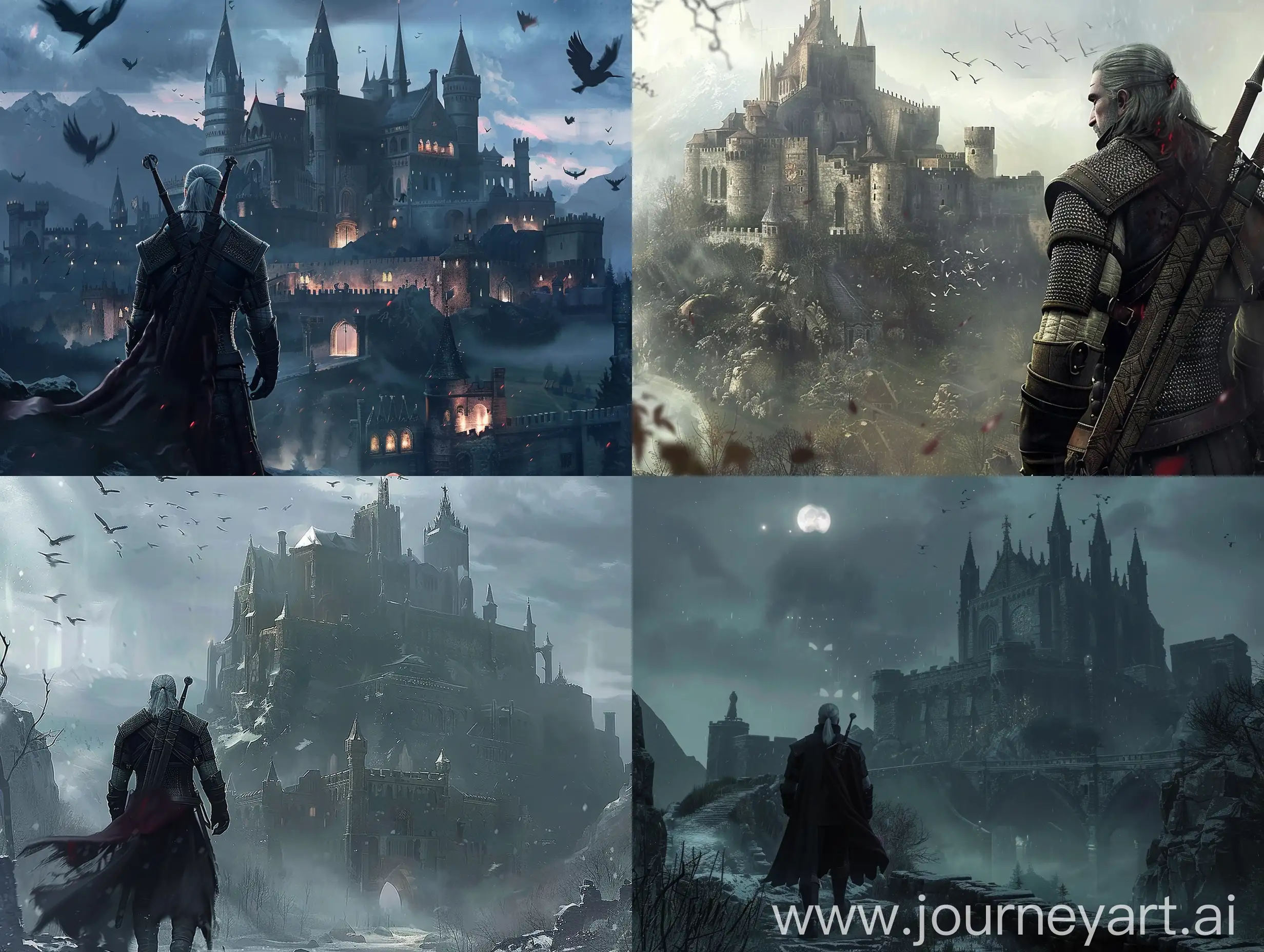 The Witcher 3, Geralt of Rivia, in the Warhammer universe, Gothic castle, epic, cinematic