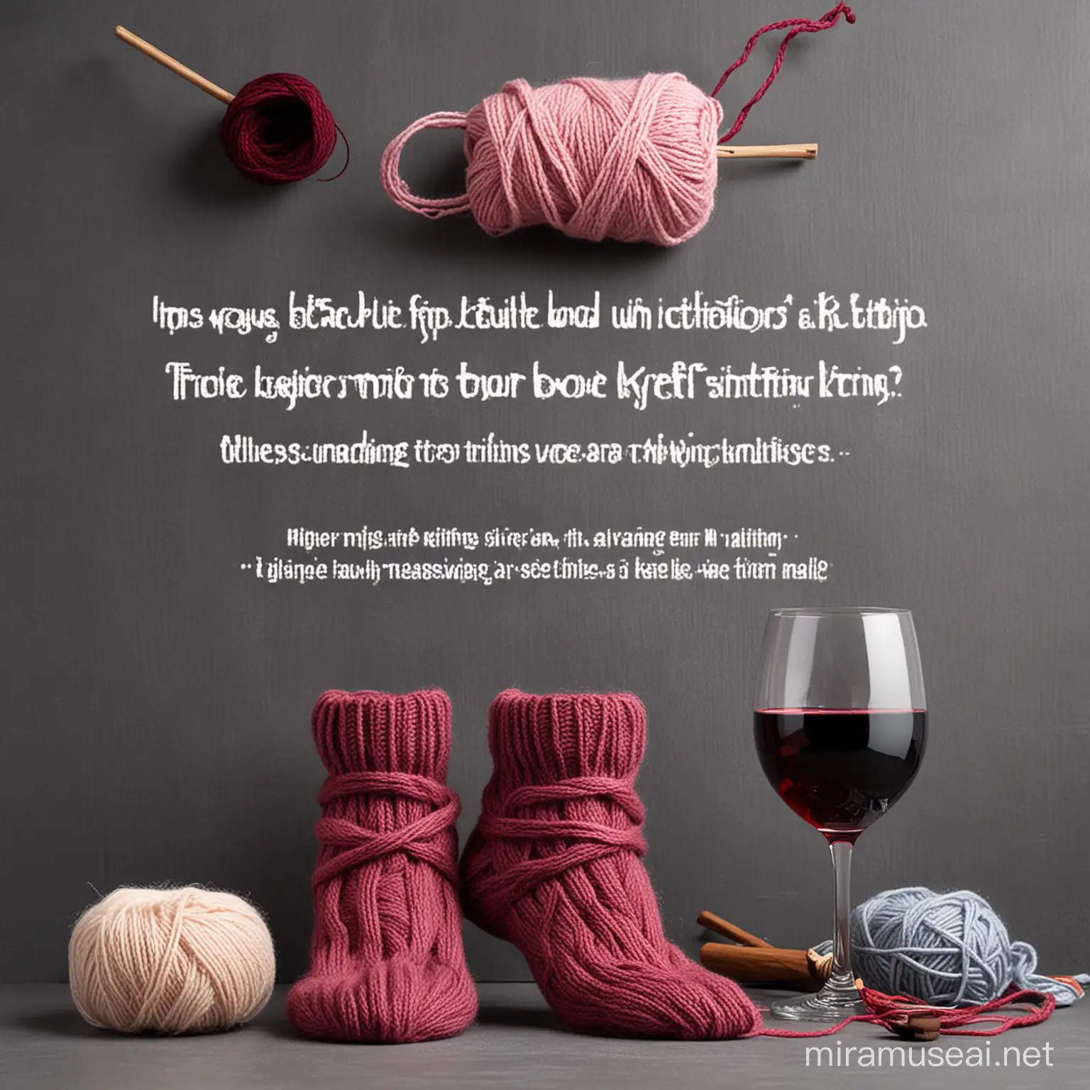 I need an image for facebook that looks like an invitation to a knitting with wine