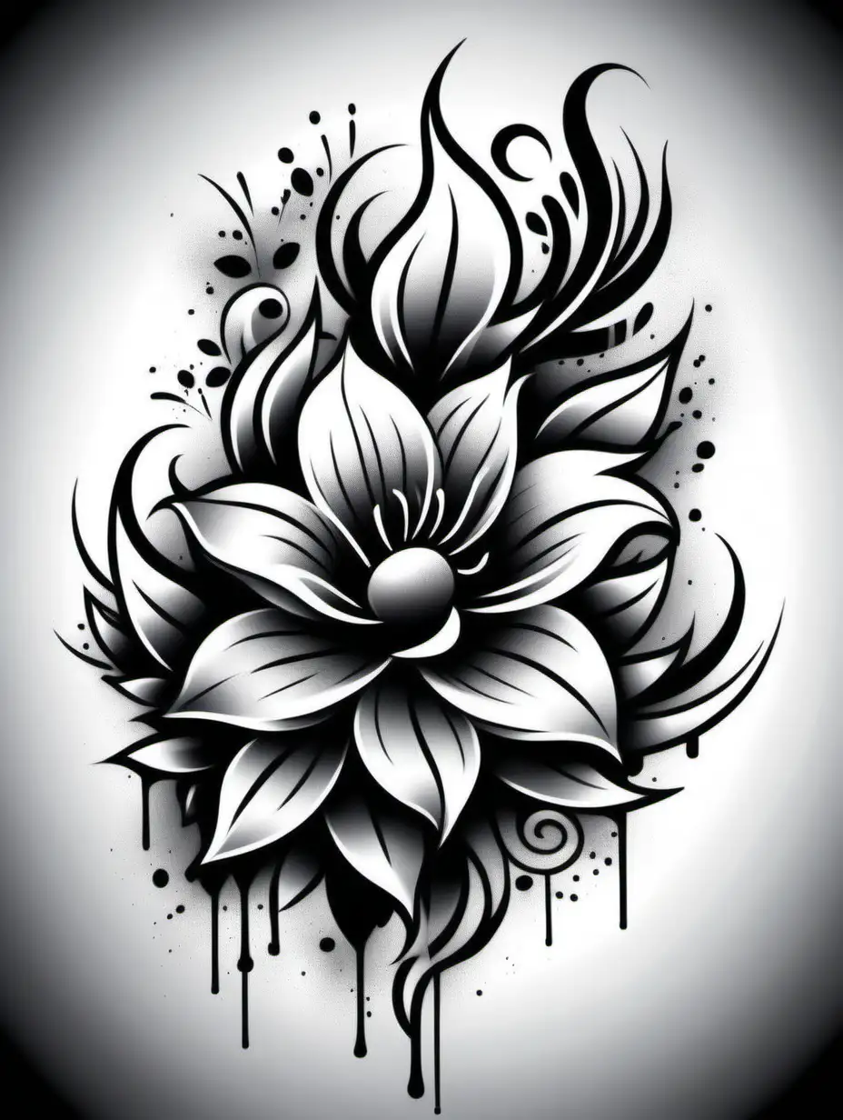 black and white background tattoo style graffiti style floral style