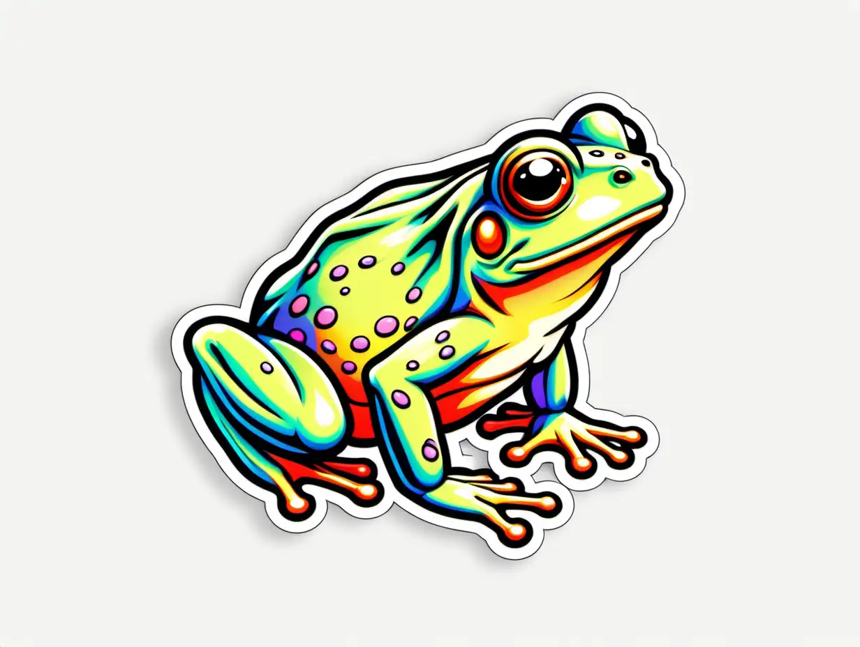 Colorful Retro Frog Sticker on Lovely Pastel Background