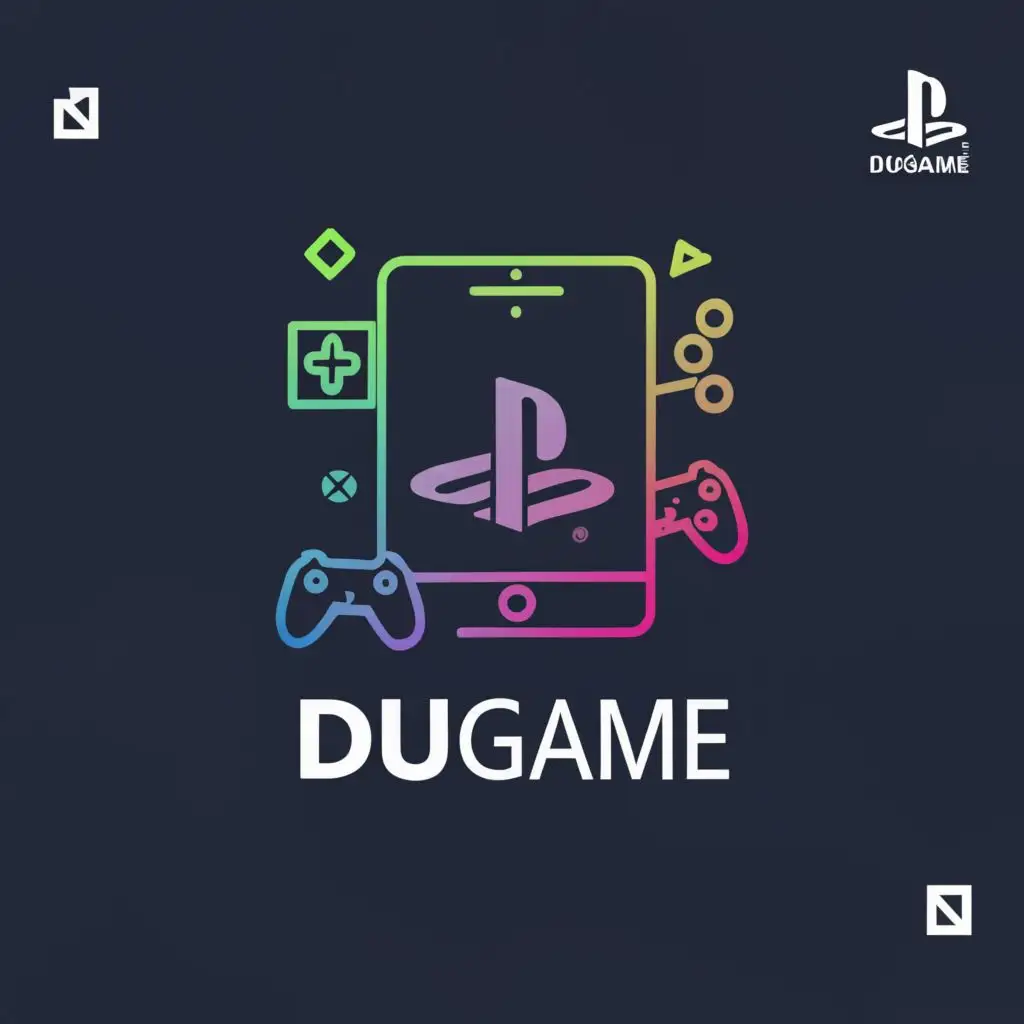 a logo design,with the text "DuGame", main symbol:PS, Hanphone, Headset,Moderate,be used in Internet industry,clear background