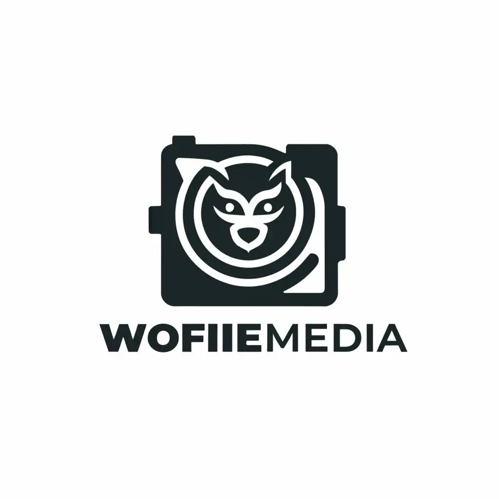 a logo design,with the text "Wolfie Media", main symbol:Camera and Wolf
,Moderate,clear background