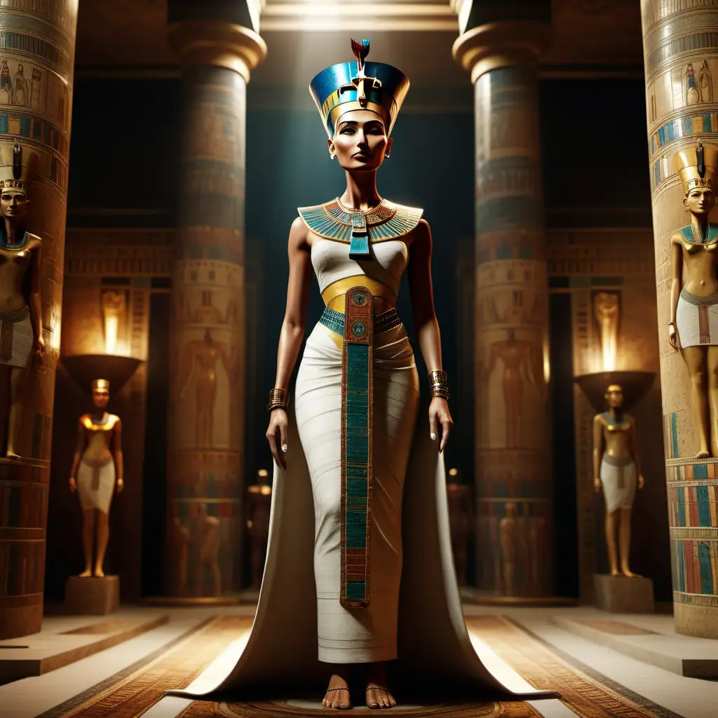 scinematic full body picture of queen Nefertiti in her palace
