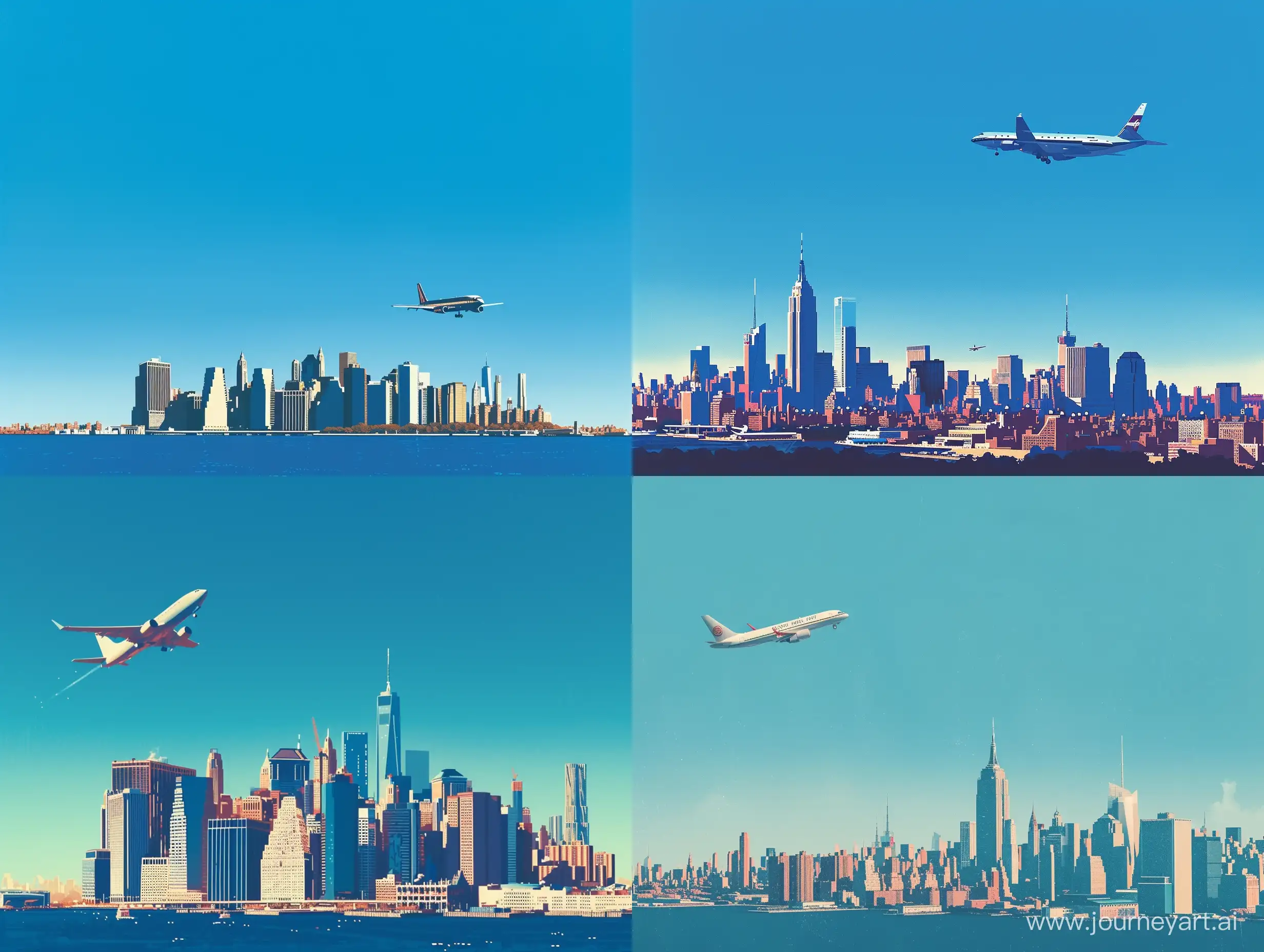 Vintage-Synthwave-Skyline-Retro-Aircraft-Soaring-Over-New-York-in-Nostalgic-Colors